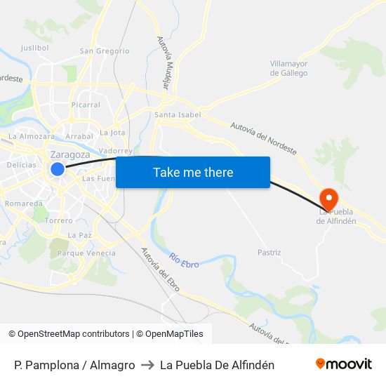 P. Pamplona / Almagro to La Puebla De Alfindén map