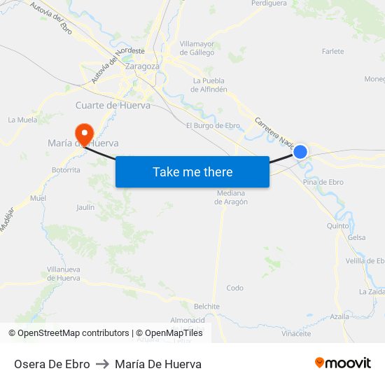 Osera De Ebro to María De Huerva map