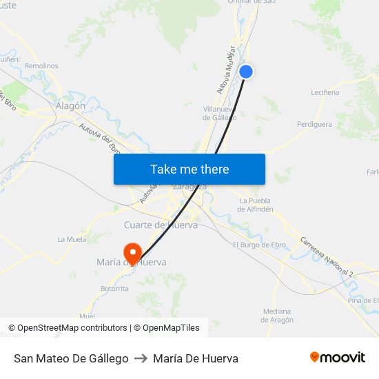 San Mateo De Gállego to María De Huerva map