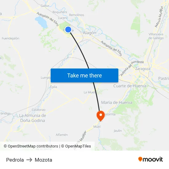 Pedrola to Mozota map