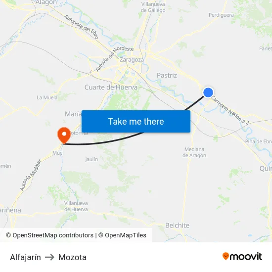 Alfajarín to Mozota map