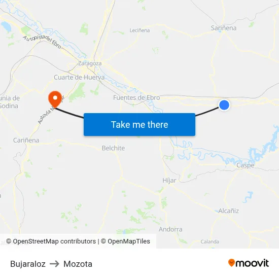 Bujaraloz to Mozota map