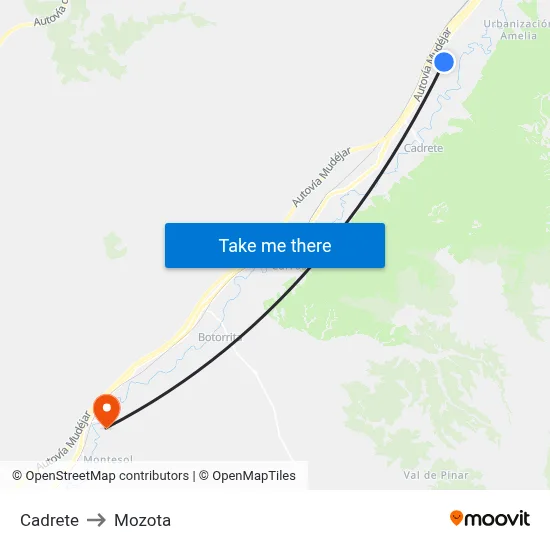 Cadrete to Mozota map