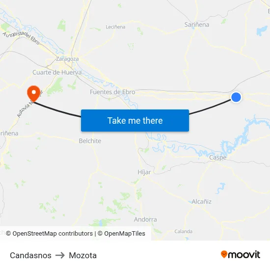 Candasnos to Mozota map