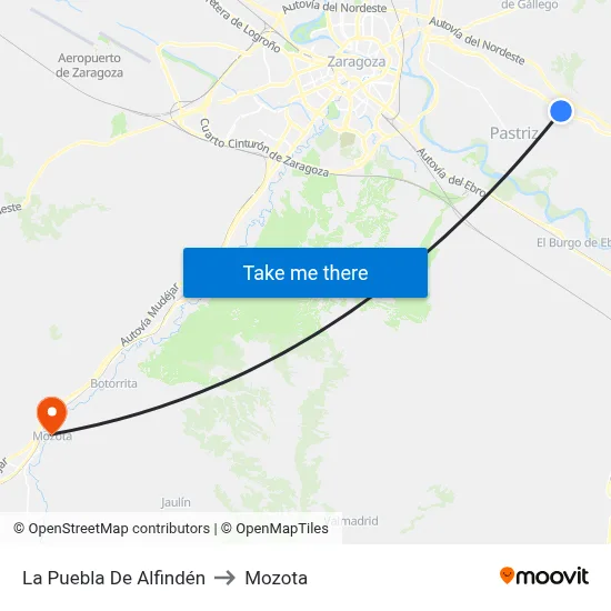 La Puebla De Alfindén to Mozota map