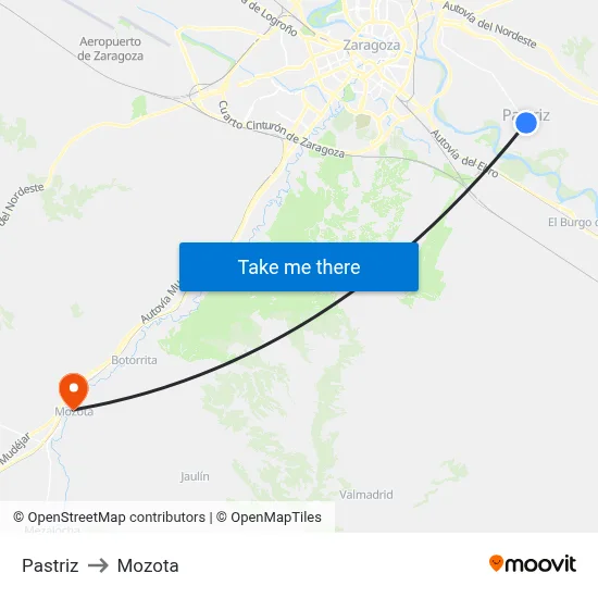 Pastriz to Mozota map