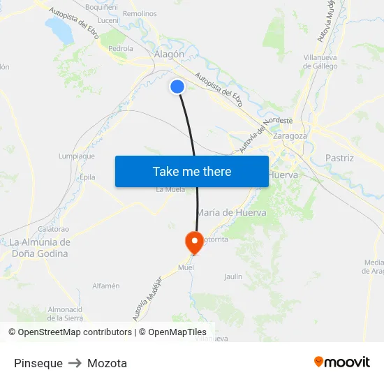 Pinseque to Mozota map