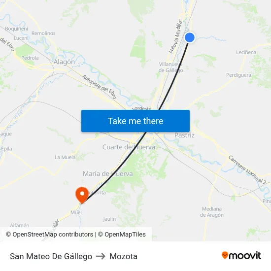 San Mateo De Gállego to Mozota map