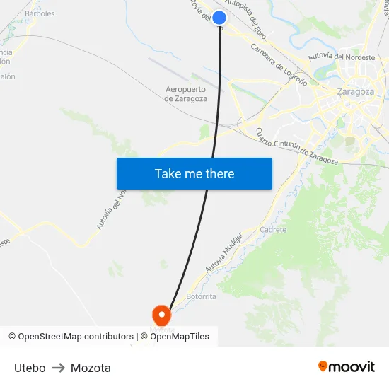 Utebo to Mozota map