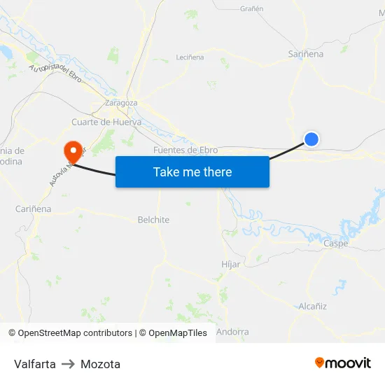 Valfarta to Mozota map