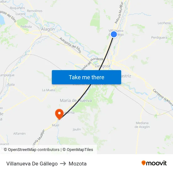Villanueva De Gállego to Mozota map