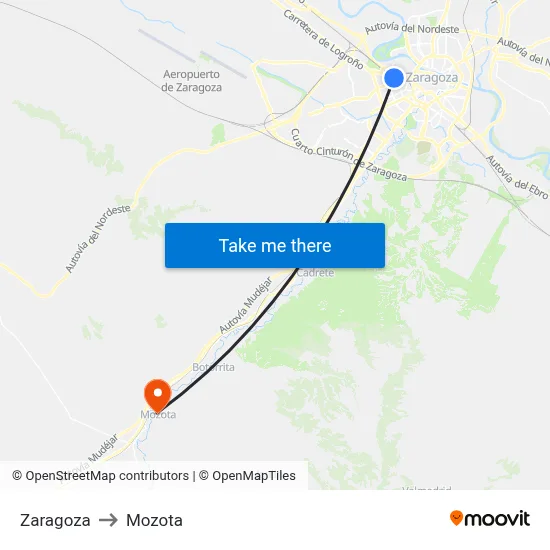 Zaragoza to Mozota map