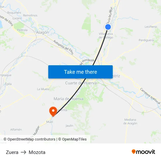 Zuera to Mozota map