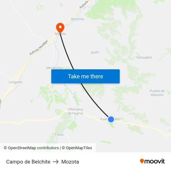 Campo de Belchite to Mozota map