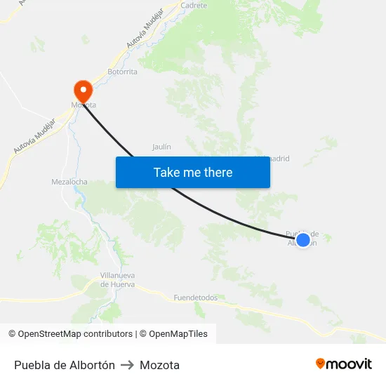 Puebla de Albortón to Mozota map