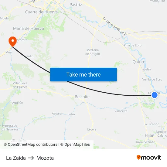 La Zaida to Mozota map