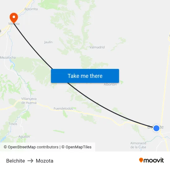 Belchite to Mozota map
