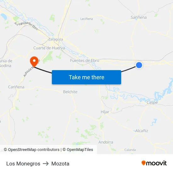 Los Monegros to Mozota map
