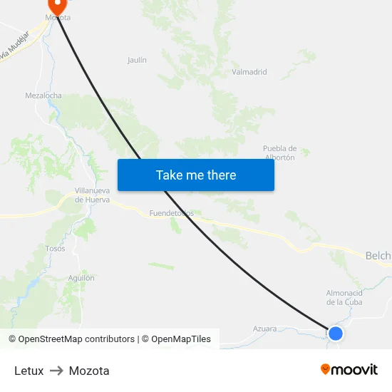 Letux to Mozota map
