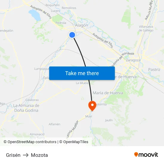 Grisén to Mozota map
