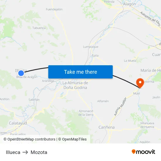 Illueca to Mozota map