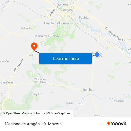 Mediana de Aragón to Mozota map