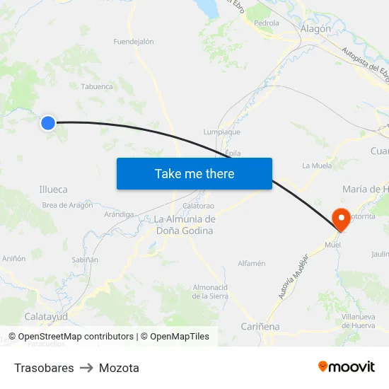 Trasobares to Mozota map