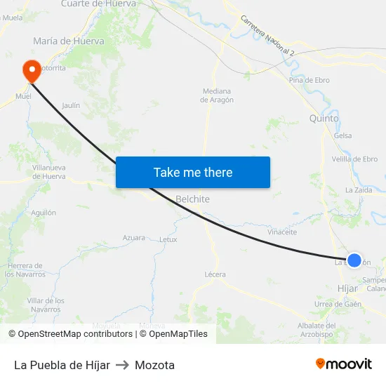 La Puebla de Híjar to Mozota map