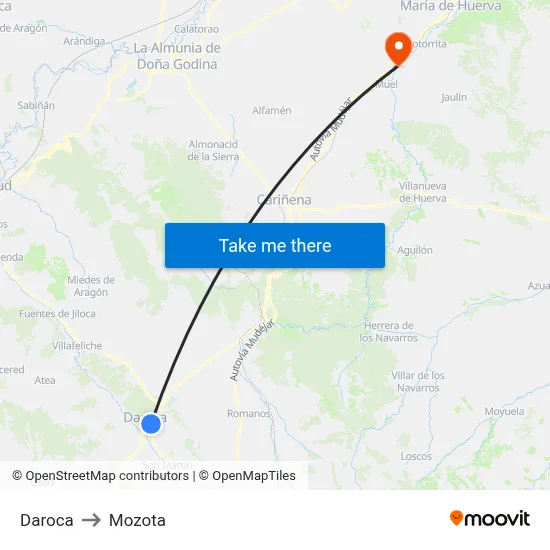 Daroca to Mozota map