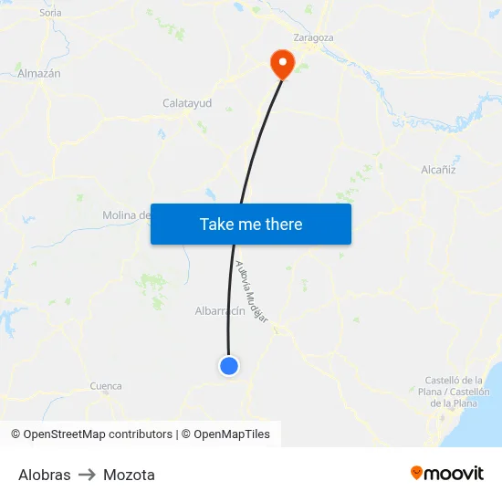 Alobras to Mozota map