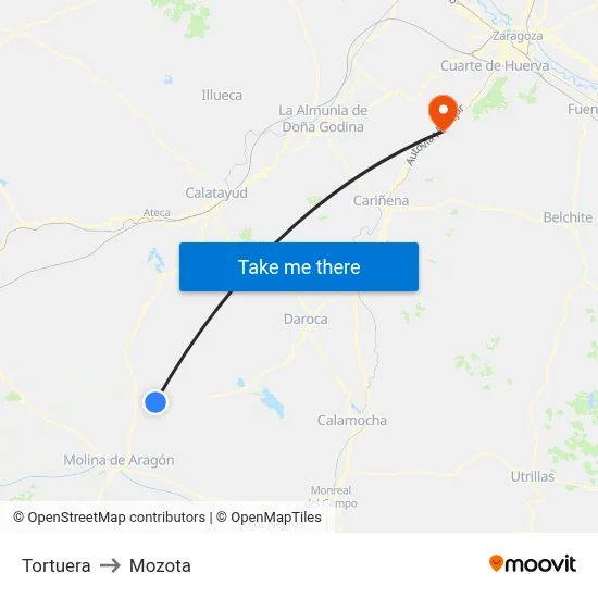 Tortuera to Mozota map