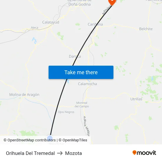 Orihuela Del Tremedal to Mozota map