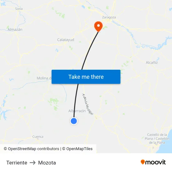 Terriente to Mozota map