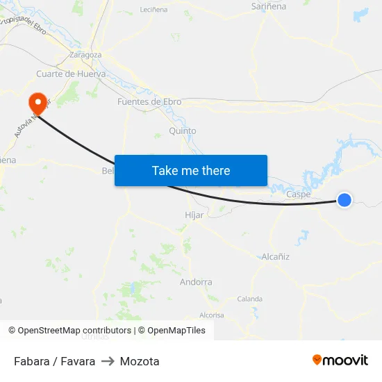 Fabara / Favara to Mozota map