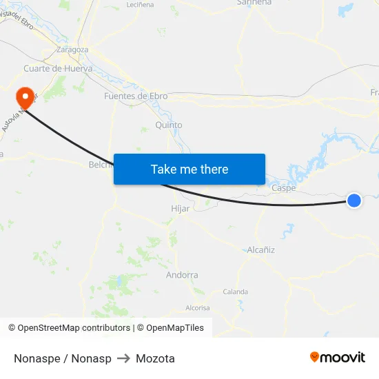 Nonaspe / Nonasp to Mozota map