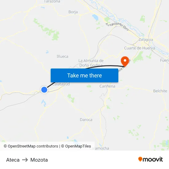 Ateca to Mozota map