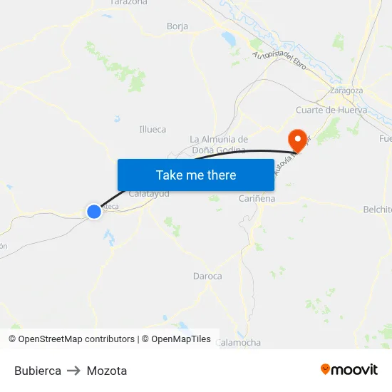 Bubierca to Mozota map