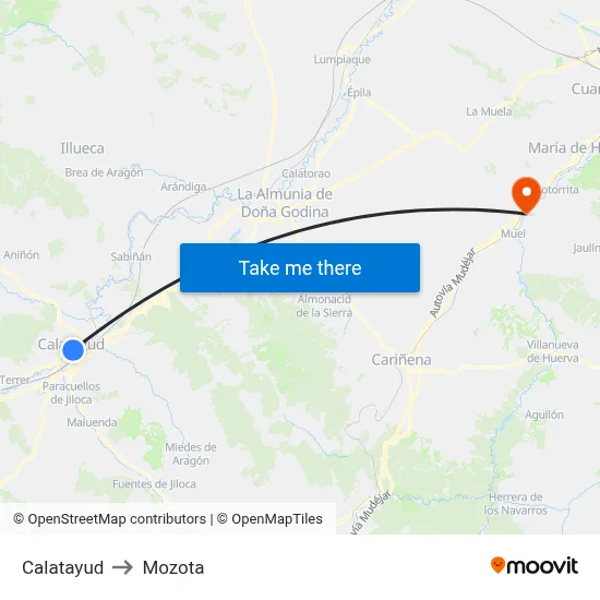 Calatayud to Mozota map