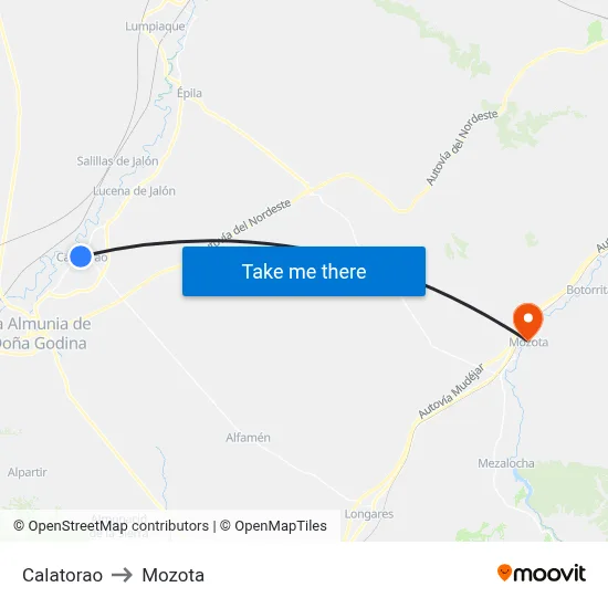 Calatorao to Mozota map