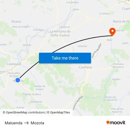 Maluenda to Mozota map