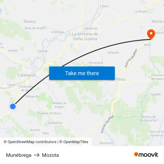 Munébrega to Mozota map