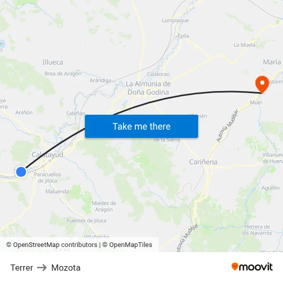 Terrer to Mozota map