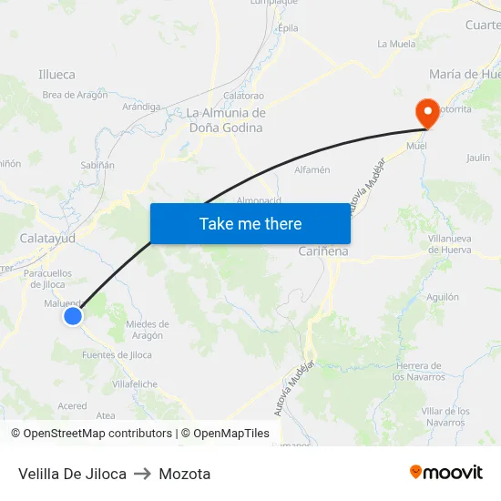 Velilla De Jiloca to Mozota map