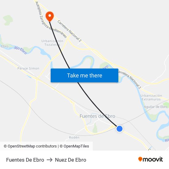 Fuentes De Ebro to Nuez De Ebro map