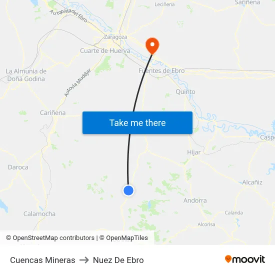 Cuencas Mineras to Nuez De Ebro map