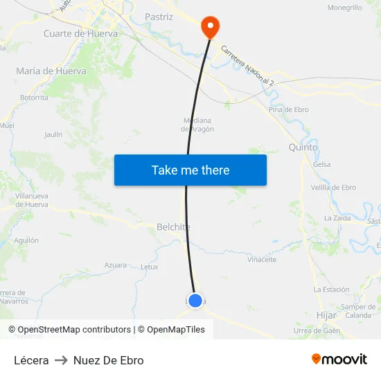 Lécera to Nuez De Ebro map