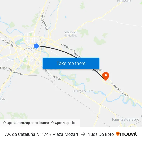 Av. de Cataluña N.º 74 / Plaza Mozart to Nuez De Ebro map
