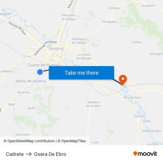 Cadrete to Osera De Ebro map