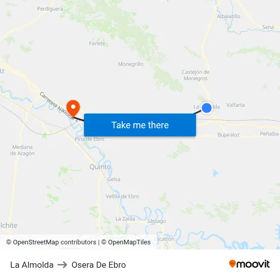 La Almolda to Osera De Ebro map