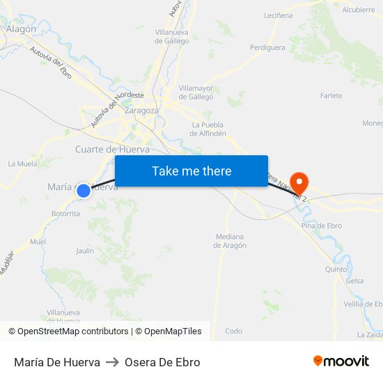 María De Huerva to Osera De Ebro map